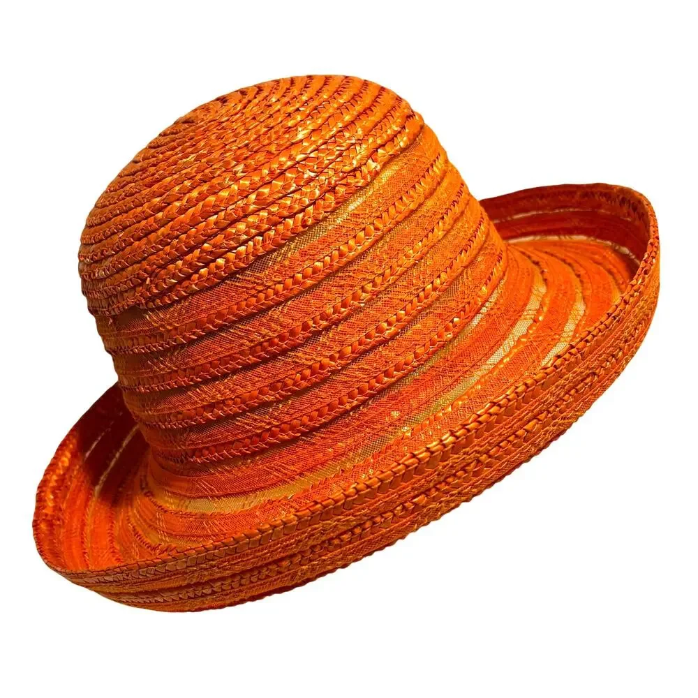 Bright Orange straw hat sunhat beachy stripes casual resort cruise preppy travel